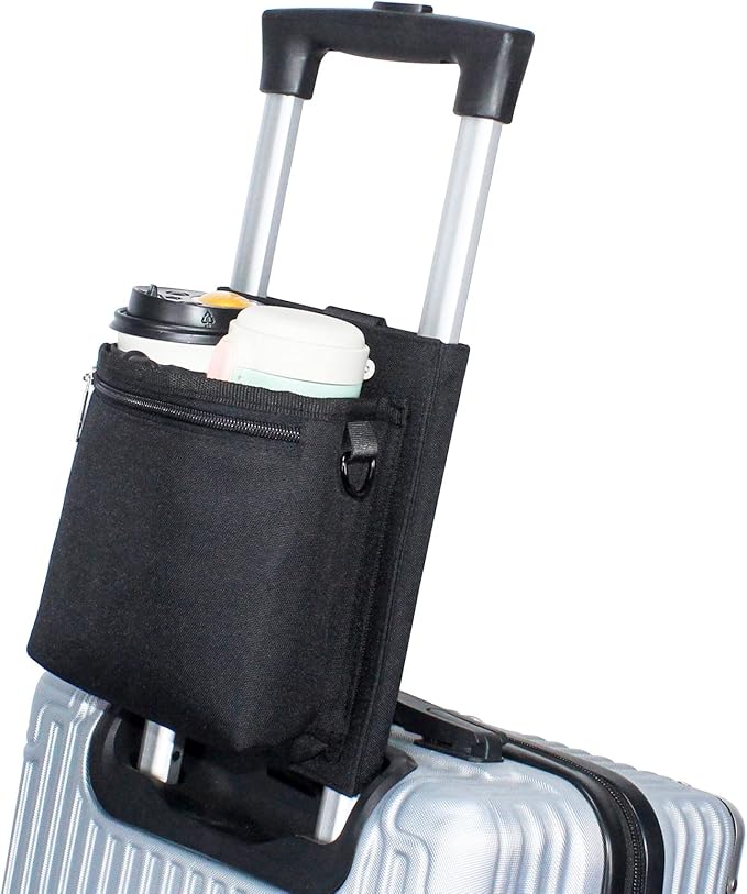 Luggage Travel Cup Holder with Luggage Straps Free Hand Drink Caddy Beverage Holder Travel Accessories Gift for Flight Attendants Businessmen Travelers Fits Roll on Suitcase Handles Black