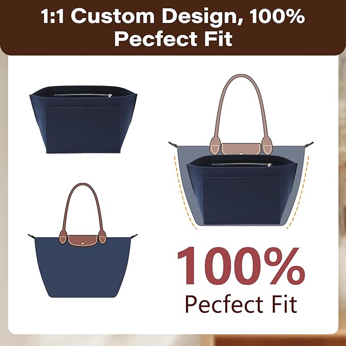Fit Longchamp Organizer Insert, for Long Champ Le Pliage M Bag Handbag Women, with Cup Holder, Medium/Dark Blue