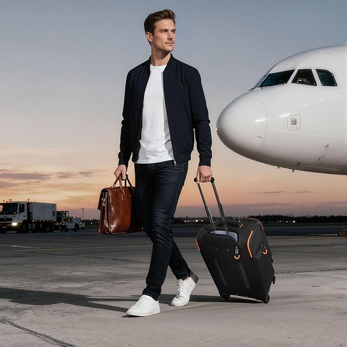 22" Luggage, Softside Suitcase w/Double Spinner Wheels, Waterproof,Lightweight Rolling Suitcases for Men/Women（Black,22in）