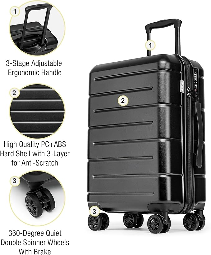 KYME 24 Inch Luggage TSA Approved Hardshell Suitcases with Spinner Wheels Durable PC+ABS Medium Checked Travel Luggage for Women Men