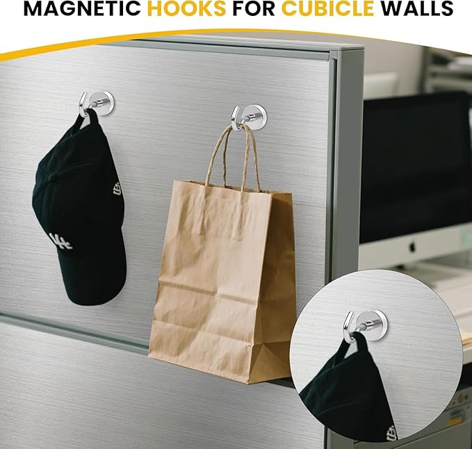 DIYMAG Magnetic Hooks,Silver 50 LB Heavy Duty Magnet with Hook,12 Packs Silver Strong Rare Earth Neodymium Magnets for Hanging, Magnetics Hanger for Curtain, Home, Kitchen, Workplace