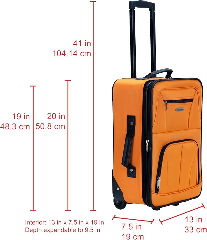 Rockland Fashion Softside Upright Luggage Set,Expandable, Orange, 2-Piece (14/19)