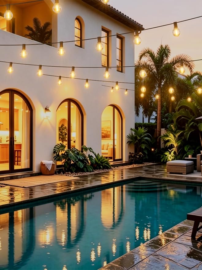 LACHON Outdoor String Lights Waterproof 25 FT with 12 G40 IP65 Bulbs | Dimmable,Connectable,Shatterproof,2700K Warm White,Perfect For Any Outdoor Space,Patio,Backyard,Cafe,Bistro,Porch,Market
