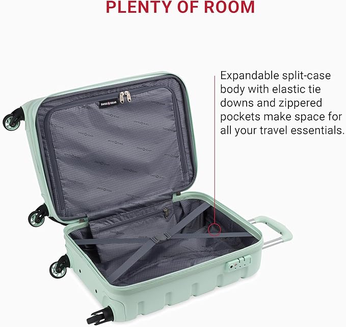 SwissGear 7366 Signature Hardside Expandable Luggage with Spinner Wheels, TSA Lock, Cup-Holder, Clearly Aqua, Carry-On 19-Inch