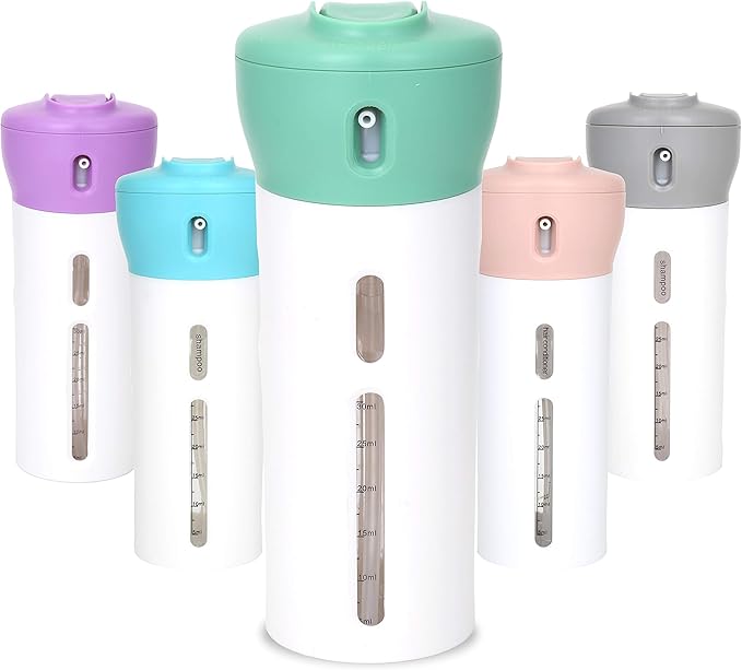 Travigo 4-in-1 Travel Dispenser Bottle, TSA Approved, Leak Proof, Four Reusable 1.4 oz. (40 mL) Toiletry Containers for Shampoo, Conditioner, Soap, Lotion, Skincare (Green)