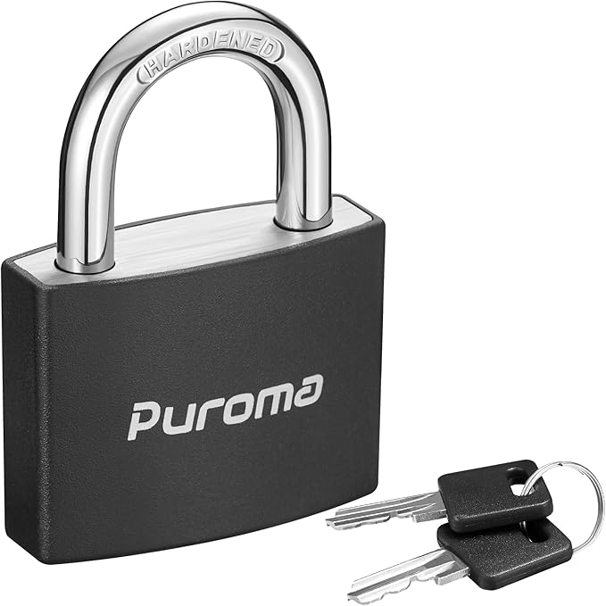 Puroma Lock Keyed Padlock, 1 Pack Aluminum Locks with 2 Keys Alike, 7/8 Inch Locker Lock 43mm Small Padlocks for Gate, Fence, Shed, Toolbox, School Gym Locker (Black)