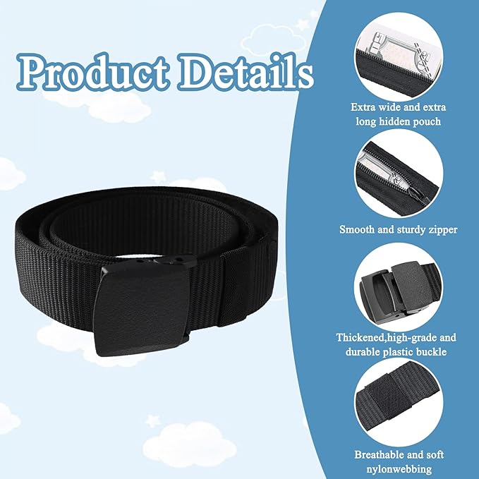 Money Belt, 2 Pcs Security Belt for Travel for Men Hidden Anti-Theft Nylon for Business Trip Jogging Outdoor Working Gift for Fathers Dad Men Boyfriend (Black,Khaki)
