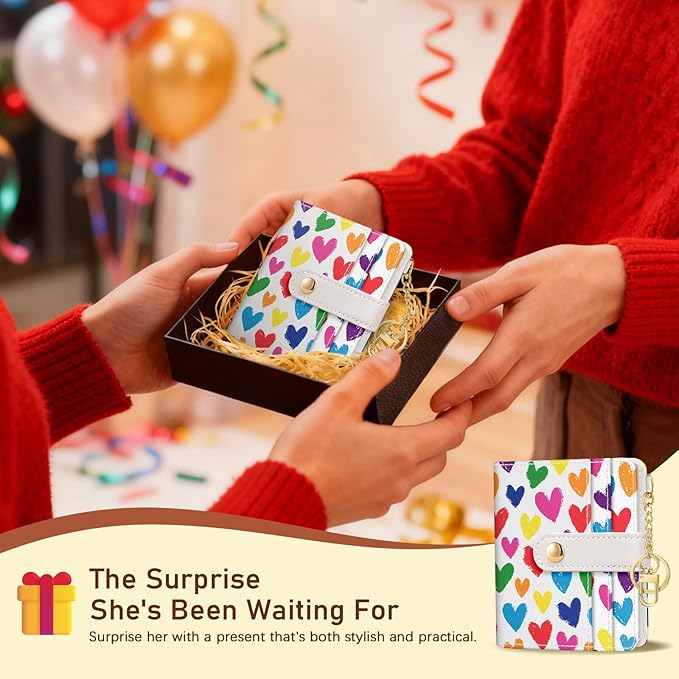 Jogjam Raining Hearts Rfid Ladies Wallet, Small Slim Thin Compact Credit Card Women Wallet, PU Leather Bifold Cash Zipper Coin Pocket ID Window for Female