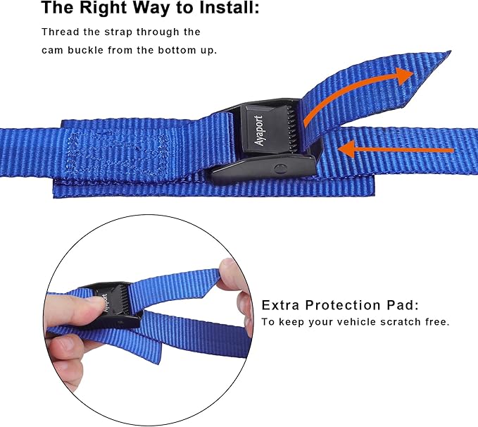 Ayaport Lashing Straps Car Roof Rack Straps Cam Buckle Tie Down Strap for Kayak, SUP, Canoe, Surfboard Packing (Blue, 1" x 12')