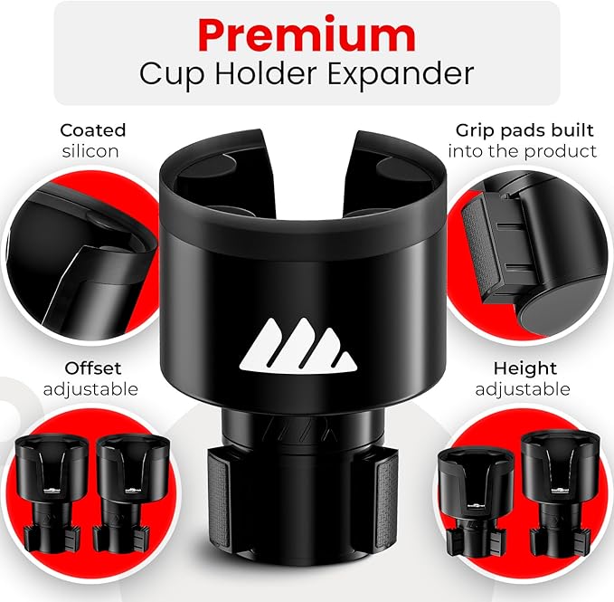 Integral Ultimate Expander Car Cup Holder - Adjustable Base - Expander & Organizer for Vehicles - Compatible with Coffee Mug, Yeti 14/24/36/46oz, Ramblers, Hydro Flasks 32/40oz, 3.4"-4.0" Bottles