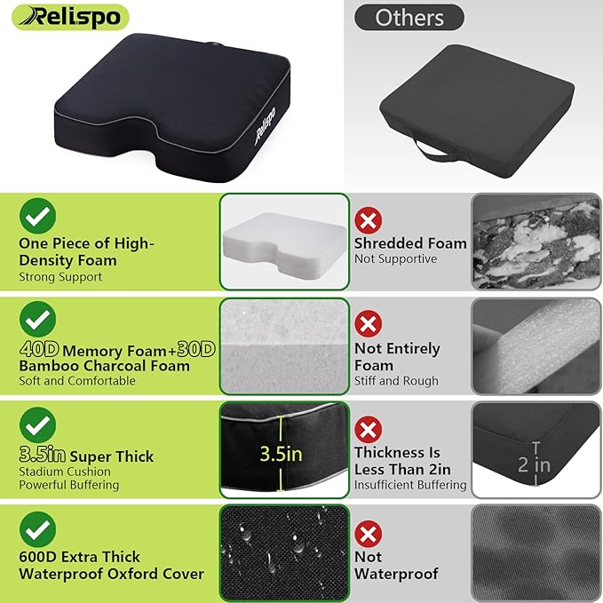 Stadium Seats for Bleachers with Integral Cutting Memory Foam, Stadium Seat Cushion Waterproof Extra Thick Bleacher Cushion, Portable Stadium Cushions for Indoor Outdoor Events