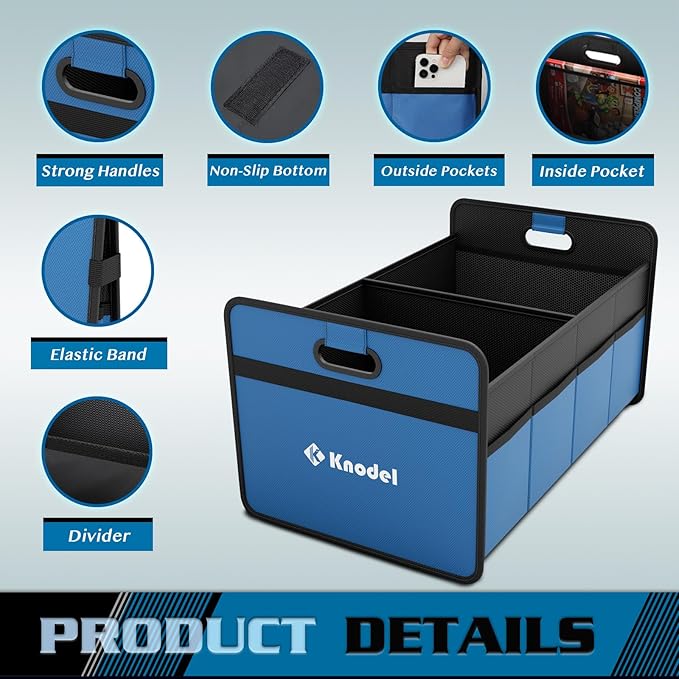 K KNODEL Car Trunk Organizer, Foldable Organizer for Car, Automotive Consoles & Organizers, Storage with Reinforced Handles (Medium, Blue)
