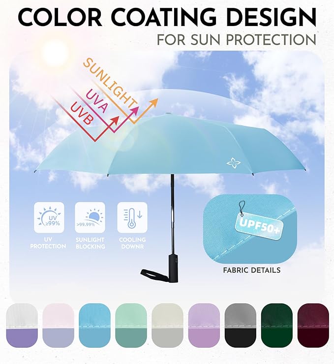 Windproof Travel Umbrella for Rain - 43" Compact Folding Umbrella, Reinforced Strong Frame, Lightweight Portable Parasol with UPF 100+ UV Sun Protection, Cruise Ship Essentials