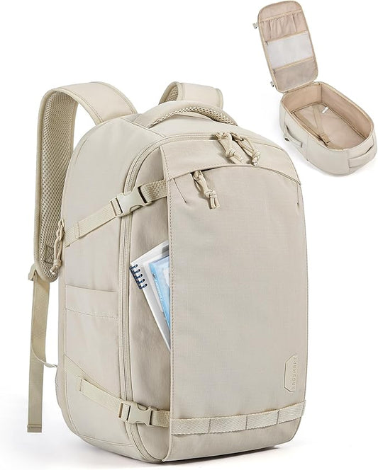 BAGSMART Blast Travel Backpack, 17.3 Inch Carry On Backpack Flight Approved, TSA Approved Personal Item Travel Bag, Water Resistant Weekender Bag Luggage Daypack, Beige