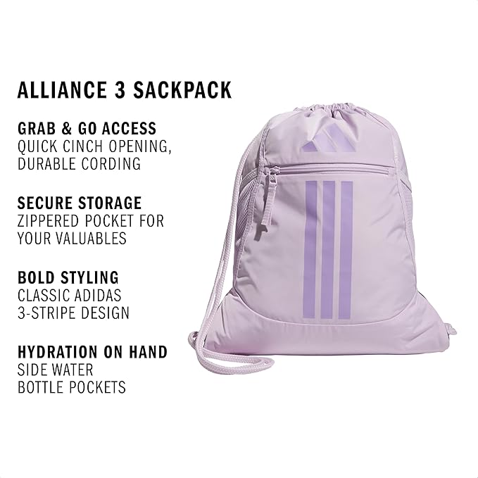 adidas Alliance Sackpack – Drawstring Backpack for Sports, Small Gym Bag