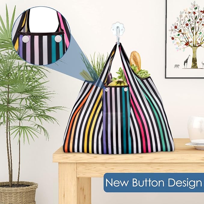 KINGMAS Reusable Grocery Bags, Eco-Friendly Folding Tote Shopping Bag fits in Pocket, Washable Waterproof Nylon Pouch Bags