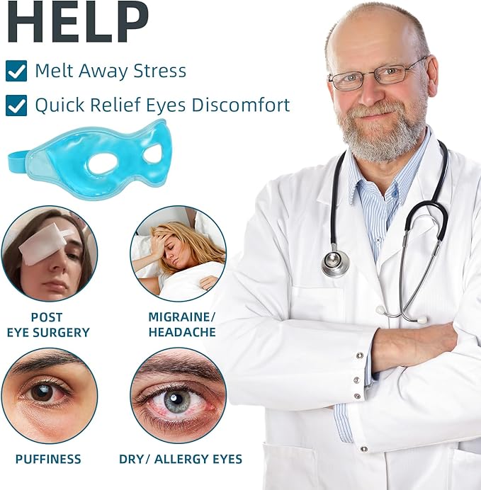 2 Pack Cooling Eye Mask for Puffy Eyes,Reusable Gel Cold Compress Pack for Puffy Eyes & Dark Circles, After Eyes Surgery, Migraine Relief, Headaches