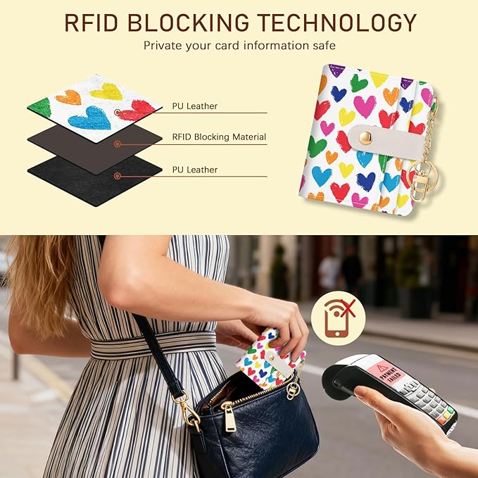 Jogjam Raining Hearts Rfid Ladies Wallet, Small Slim Thin Compact Credit Card Women Wallet, PU Leather Bifold Cash Zipper Coin Pocket ID Window for Female