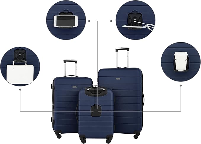 Wrangler Smart Spinner Hardside Luggage, 3 Piece Set, Navy Blue