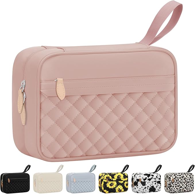 Large Travel Toiletry Bag for Women with Hanging Hook, Waterproof TSA Approved Cometic Toiletry Bag Organizers Leakproof Make up Bags for Women Pink