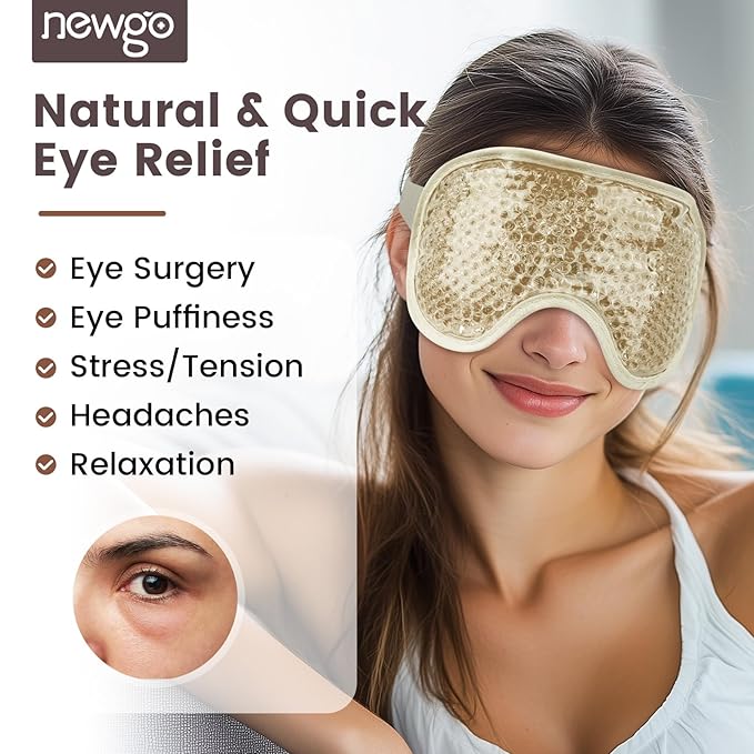 NEWGO Cooling Eye Mask for Puffy Eyes, Cold Eye Mask Eye Ice Pack for After Eyes Surgery, Tension Stress Relief, Itchy Eyes, Headaches, Dark Circles - Champane