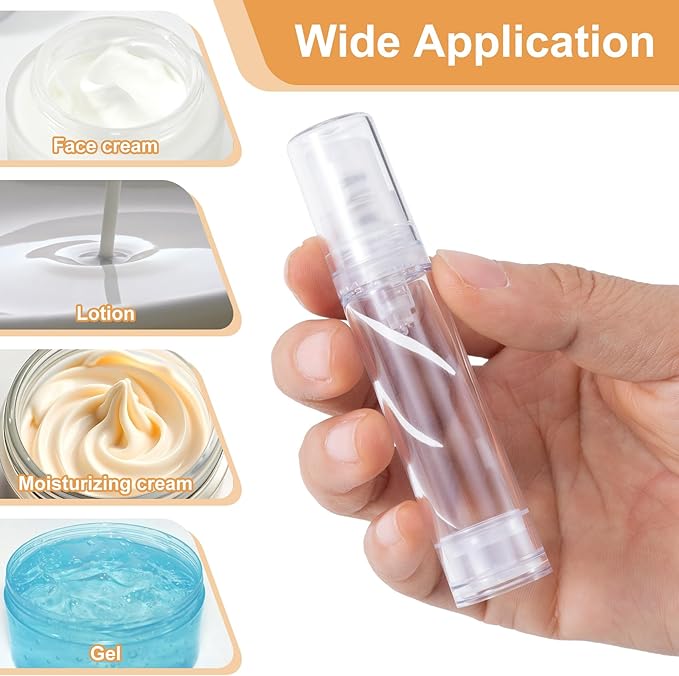 6pcs Airless Travel Pump Bottle, Empty Refillable Vacuum Pump Bottle, 5ml 10ml 15ml Plastic Press Lotion Travel Container for DIY Cosmetic Foundation Toiletries- Clear