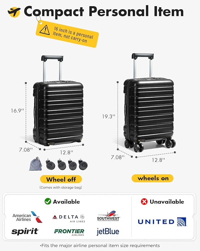 Lekesky 18 Inch Expandable Carry On Luggage Airline Approved, Hard Shell Suitcase with TSA Lock, Lightweight Spinner Wheels for Travel Weekend Trips Men Women, Black