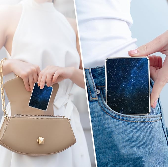 Pocket Mirror, Small Travel Mirror with Magnification, Portable Double-Sided Magnifying Cosmetic Mirror for Daily (Starry Sky Series)
