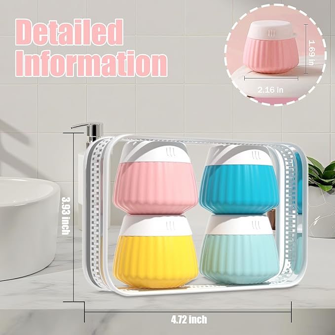 4 Pack Travel Size Silicone Cream Containers, Leak Proof Refillable Toiletry Bottles for Toiletries with 4 Scoops, Labels and Clear Bag, Suitable for Travel Shampoo and Conditioner Bottles (D)