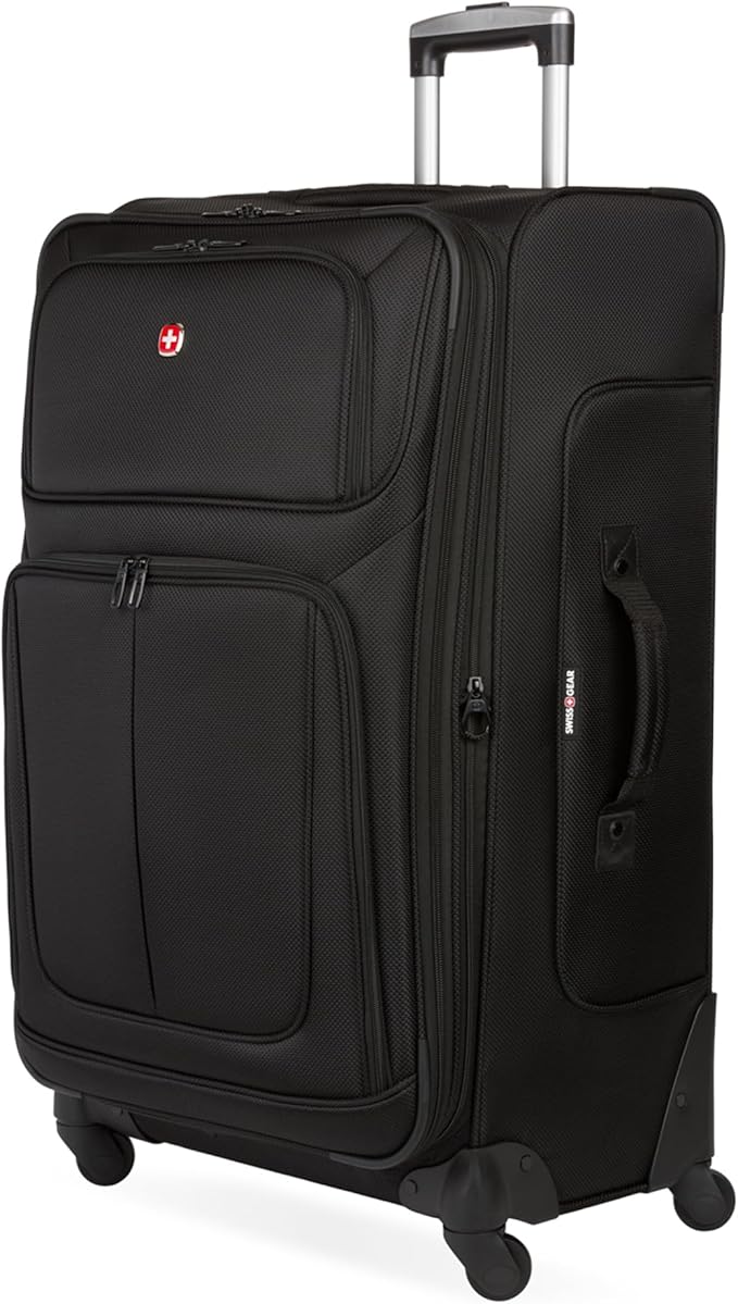 SWISSGEAR Sion Softside Expandable Spinner Luggage Durable Lightweight Travel Suitcase, Black, Checked-Large 29-Inch