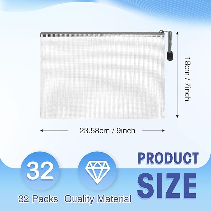 Jetec 32 Pcs Mesh Zipper Bags Toy Storage Bikini Organizer Bag Bolsas Para Guardar Trajes De Bano Waterproof Zipper Reusable Pouch Puzzle Multipurpose for Storage Office(Grey,9 x 7 Inch)