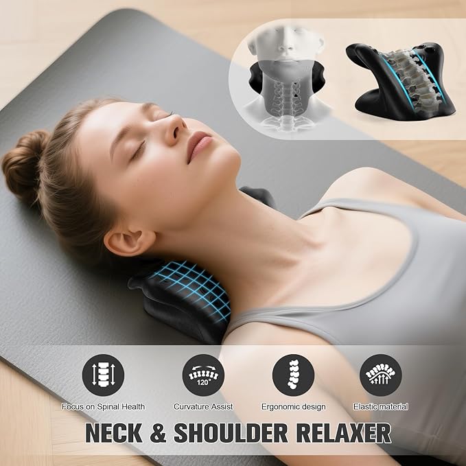Neck Stretcher and Cervical Traction Device, Relaxer for TMJ Pain and Shoulder Pain Relief, Cervical Traction Device Pillow, Spine and Neck Corrector(Black)