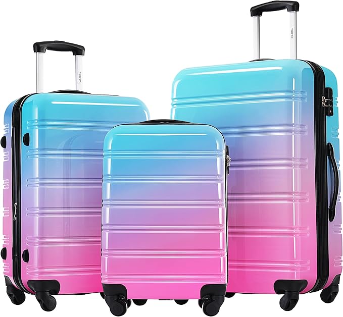 Merax Luggage Sets 3 Piece, Hardside Expandable Suitcase Set with Spinner Wheels, Lightweight Gradient 20+24+28 IN Suitcase with Carry on Luggage, Blue and Red
