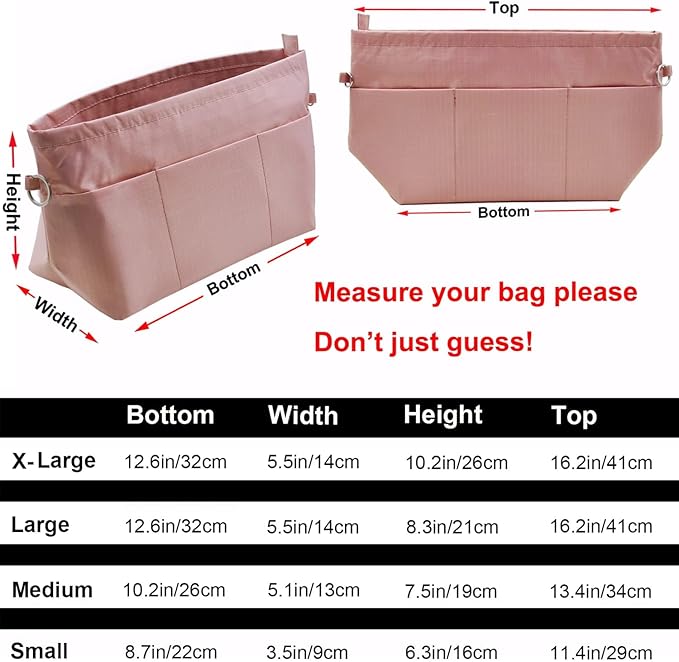 Time Wing Handbag Tote Purse Organizer Insert Bag Liner Shaper Pocketbook Divider Zipper 11 Pockets Compartments Large Pink