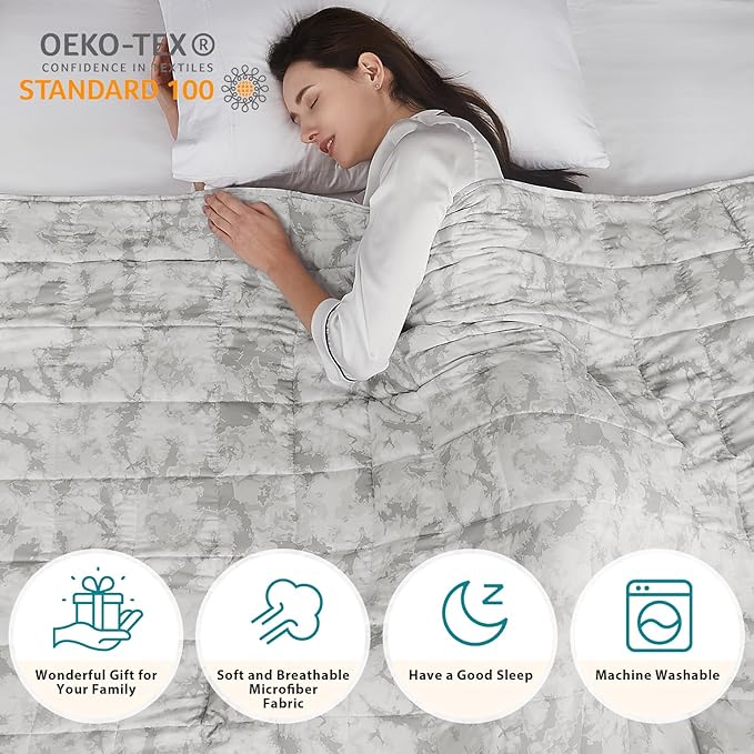 L'AGRATY Weighted Blanket - 60"x80", 15lbs Cooling Breathable Heavy Blanket with Glass Beads for Adult All-Season