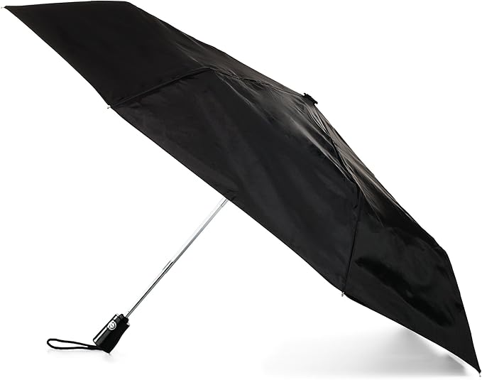 totes Automatic Open Close Water-Resistant Travel Folding Umbrella, (Black)