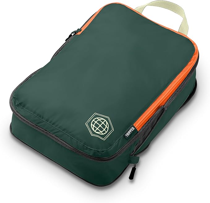 Compression Packing Cubes 6 Piece Set for Carryon Suitcases- Lightweight, Durable Clothes Organizer (Green and Orange)