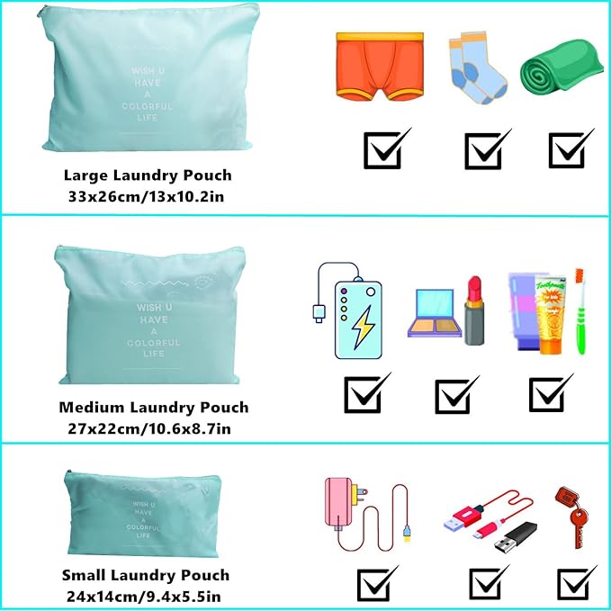 6 PCS Travel Luggage Organizer Bags, Packing Cubes Compression, Travel Storage Bags Organizers, Travel Cubes Laundry Pouches for Backpack Suitcases Clothes Underwear (Light Blue)