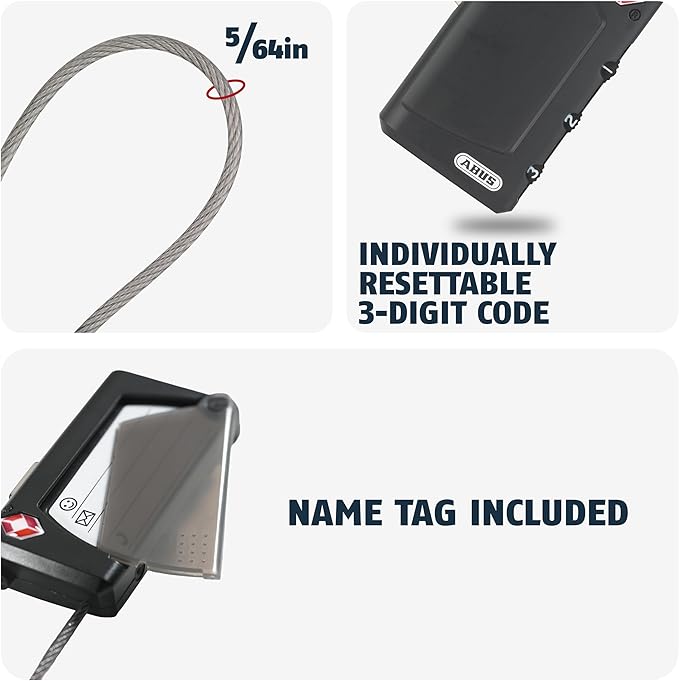 ABUS 148TSA/30 TSA Cable Combination Lock for Hard Cases, Luggage, Resettable, 1.3inch (30mm), Black