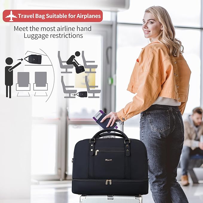 Wogarl Weekender Bags for Women Large Overnight Bag Weekend Travel Duffel Bag Carry on Shoulder with Shoe Compartment Toiletry Bag for Travel Business Gym