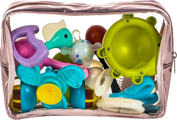 TSA Approved 5-Piece Diaper Bag Organizer Pouch Set Clear Waterproof TPU Kids Toiletry Storage Set Travel Packing Clutch Cube Bags for Baby Nursing(Gose gold leather)