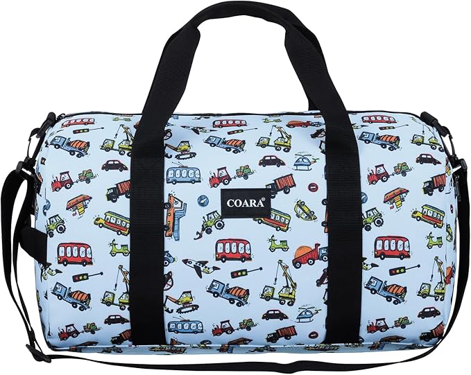 Kids Duffle Bag Overnight Bags for Boys and Girls Weekender Sleepover Carry-On Tote for Traveling Gym Sport Dance (Trucks)