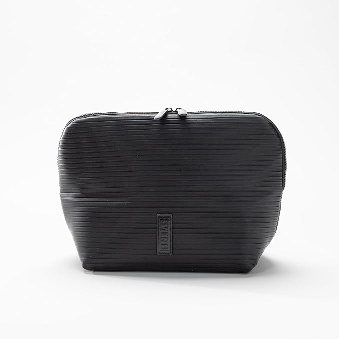 THE VERTI-Vertical Waterproof Makeup & Toiletry Bag | 23-Pocket Organizer with Upright, Fold-Down Design for Skincare, Toiletries & Essentials (Onyx, Medium)