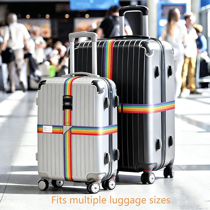 Luggage Straps for Suitcases,Travel Luggage Straps with Lock and Luggage Tags,Suitcase Strap,Adjustable Colorful Travel Belt for Travel Suitcase Bag Closure Accessories.(Rainbow)