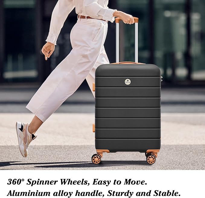 Classic 3-Piece Luggage Set with TSA Lock, Lightweight Suitcase with Spinner Wheels, Hardshell Expandable Carry-On Luggage, 20/24/28 inch, Apricot Black