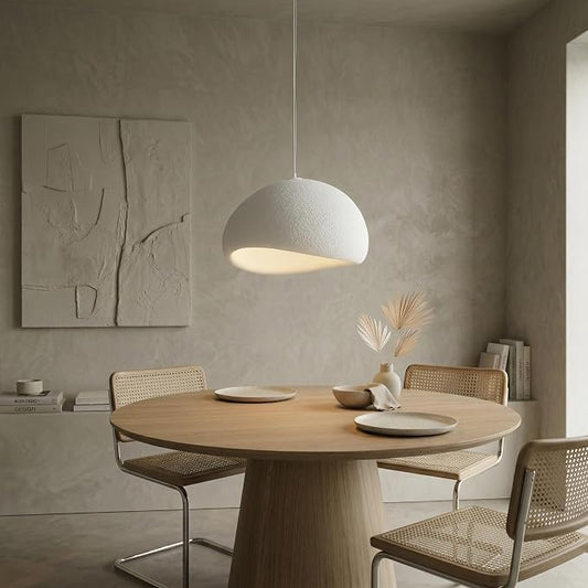 JAYMP 40cm Wabi Sabi Pendant Light for Dining Room Kitchen Island Hallway Restaurant Modern Hanging Lamp E26 Base Japanese Style Bird Nest Shape Lighting Fixture (Matte White,B Shape, 40cm/15.7in)