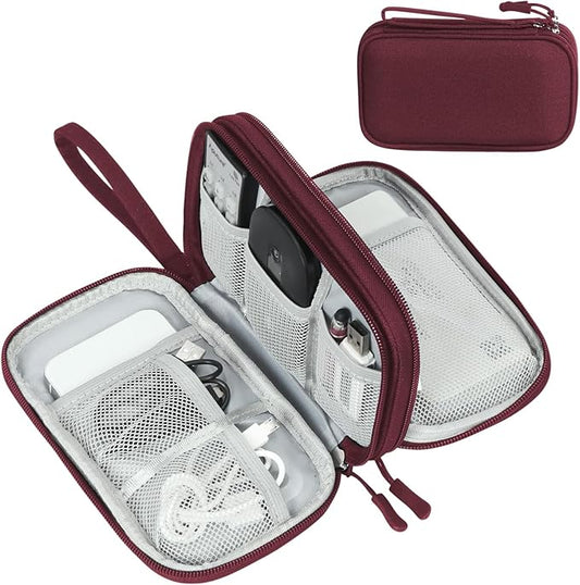 FYY Electronic Organizer, Travel Cable Organizer Bag Pouch Electronic Accessories Carry Case Portable Waterproof Double Layers Storage Bag for Cable, Charger, Phone, Earphone, Medium Size, Wine Red