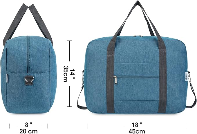 For Spirit Airlines Personal Item Bag 18x14x8 Foldable Travel Duffel Bag Tote Foldie Duffle Carry on Luggage for Women and Men 30L (Navy Blue (With Shoulder Strap))
