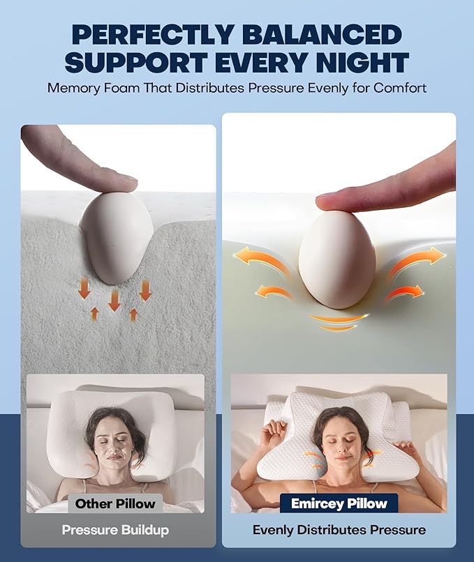 Sleep Doctor Approved Cervical Neck Pillow Sleeping, Ergonomic Contour Side Sleeper Pillows Adults, Cooling Orthopedic Pillow Pain Relief Support, Memory Foam Back Stomach Sleepers White Standard