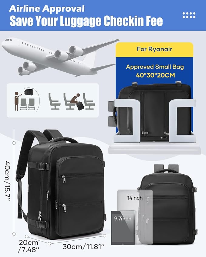 Vacuum Backpack Travel with Pump,Vacuum Sealed Backpack,Travel Backpack with Vacuum System,40x30x20 Airbag Travel,Laptop Vacpack Backpacks Bag Airline Flight Approved,Black